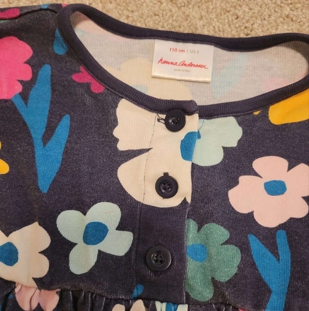 Hanna Andersson Kids Floral Colorful Long Sleeve Dress Size 5